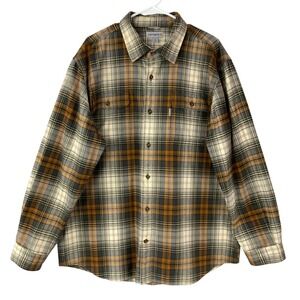 Carhartt Original Fit Brown Plaid Flannel Button Up Shirt XL Long Sleeve Twill